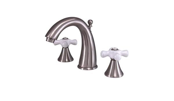 Widespread Bathroom Faucet With Double Porcelain Cross Handles