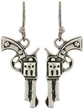 Antiqued Silver Revolver/Pistol Drop Earrings