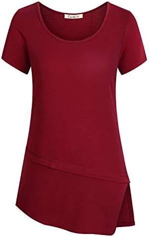 Women's Scoop Neck Short Sleeve A Line Layered Casual Tunic Blouse Top