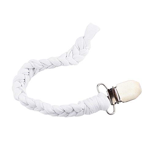Elaco Pacifier Clip Baby Holder, Baby Leash Teething Toy by Hand-Made Braided Securing Clip Holder Infant Soother Teether (White) - Thumbnail 5