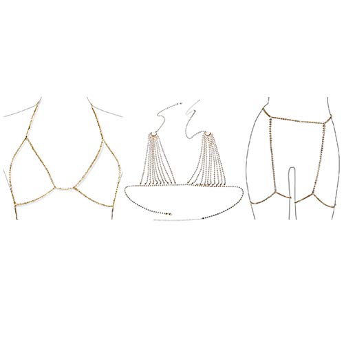 MineSign Sexy Chain Necklace Fashion Body Chains Jewelry Set Thigh Bell Bra Diamond Rhinestone Chain
