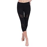 ONGASOFT Womens Capri Legging Yoga Pants Mesh Exercise Workout Leggings W Pocket