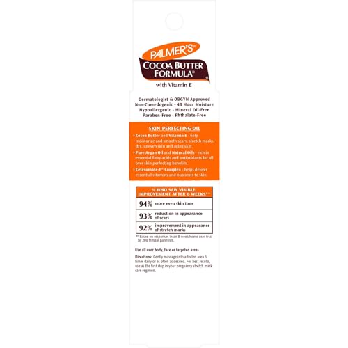 PALMER’S COCOA BUTTER FORMULA SKIN THERAPY MOISTURIZING BODY OIL WITH VITAMIN E & PURE ARGAN OIL, DEEP BODY MOISTURIZER FOR DRY, DAMAGED SKIN, SCARS OR STRETCH MARKS, 2 OUNCES