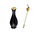 Snuff Bottle with Spoon Vial Container Necklace Carved Wooden Pendant Box with Small Funnel (Black)