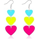 Womens 80s 90s Neon Halloween Earrings Punk Retro Colorful Acrylic Drop Earring for Women, Vintage Geometric Drop Dangle for Cosplay Glow Party Music Festival Costume Jewelry Accessories Gifts