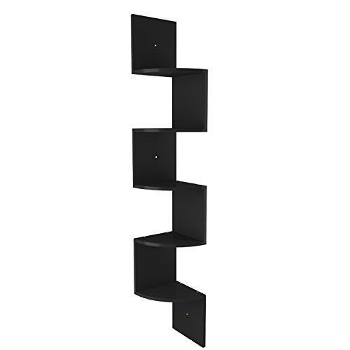 Homevol Corner Shelf, 5 Tier Wood Wall Mount Corner Shelves/Bookshelf/Bookcase,black