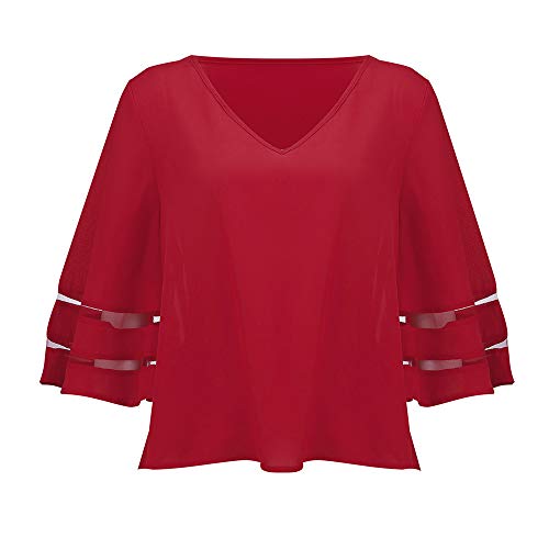 Yezijin Women Summer Fashion V Neck Tops Three Quarter Sleeve Shirt Pullover Blouse Sexy Wear 2019 Under 10 Dollars Red