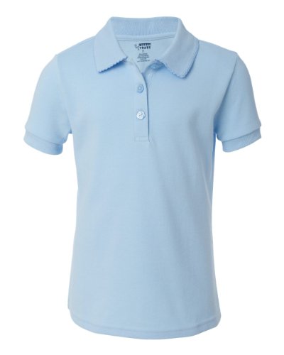 French Toast School Uniform Girls Short Sleeve Interlock w/ Picot Collar, Blue, 4