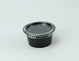 Disposable 2oz Black Plastic Condiment Cups with Lids 200-Pack, Sample Cup, Jello Shot Cups, Salad Dressing, Souffle Portion, Sampling