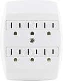 GE 6 Tap, Power Extender, Multi Plug Adapter, Wall Mount, 3-Prong, Grounded, Tamper Resistant Safety Outlets, UL Listed, White, 55200