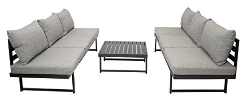 DEGAMO Loungeset Bogota aus Aluminium, 2X Sofa 210cm mit Liegefunktion, 1x Loungetisch 70x70cm, matt-grau beschichtet – Bild 7