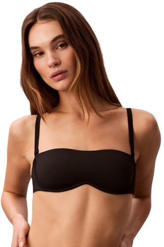Calvin Klein Womens Bandeau Bikini Top Balconette with Detachable Straps, Black (Black), 32B