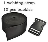 Cosmos 2 Inch Wide 10 Yards Black Nylon Heavy Webbing Strap+10 PCS 2" Black Color Flat Shape Plastic Side Release Plastic Buckles with Cosmos Fastening Strap