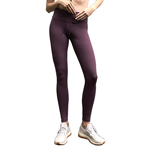 Plum Leggings for Women, Workout Running Leggings with Pockets and Tummy Control, Womens Athletic Leggings High Waist Tights (Small,Plum) - Thumbnail 4