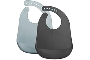 GODR7OY Silicone Bibs, Waterproof Soft Bibs for Babies & Toddlers, Baby Bibs Adjustable for 6-27 Months Eating, 2 Pack Stain Resistant Silicone Baby Bib