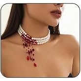 Gothic Blood Pearl Necklace for Women, Adjustable Dripping Blood Choker Layered Bleeding Pearls Necklaces Punk Bloody Tassel Clavicle Halloween Jewelry