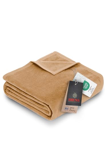 Ibena Porto Decke 150x200 cm – Baumwollmix weich, warm & waschbar, Kuscheldecke cognac einfarbig