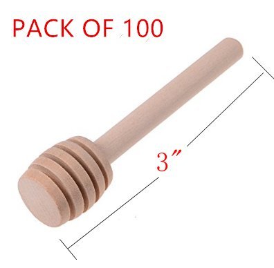 WOAIWO-Q 100 Pack of Mini 3 Inch Wood Honey Dipper Sticks, Individually Wrapped, Server for Honey Jar Dispense Drizzle Honey, Wedding Party Favors