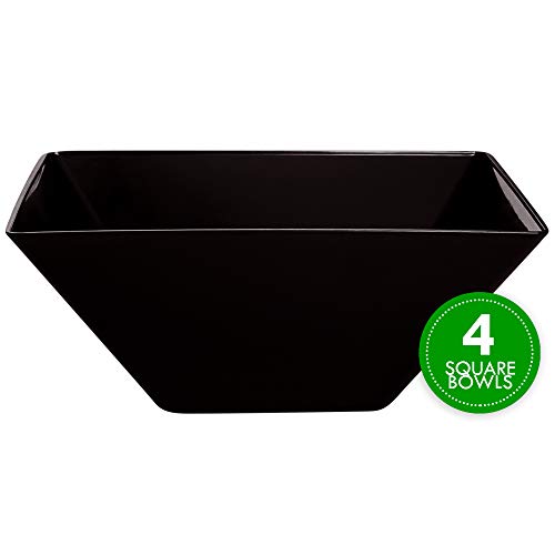 Plasticpro Disposable Square Plastic Large Black Serving Bowls Extra Heavy Duty for Party's Snack or Salad Bowl, Elegant Pack of 4