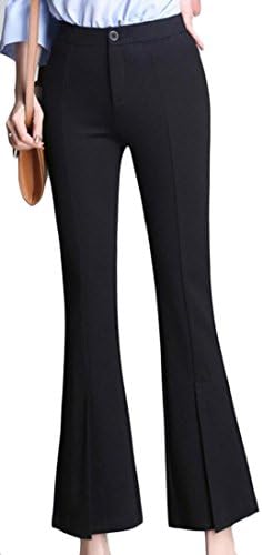ainr Women's Stylish High Waist Wide Leg Bell Bottom Pants Black XL
