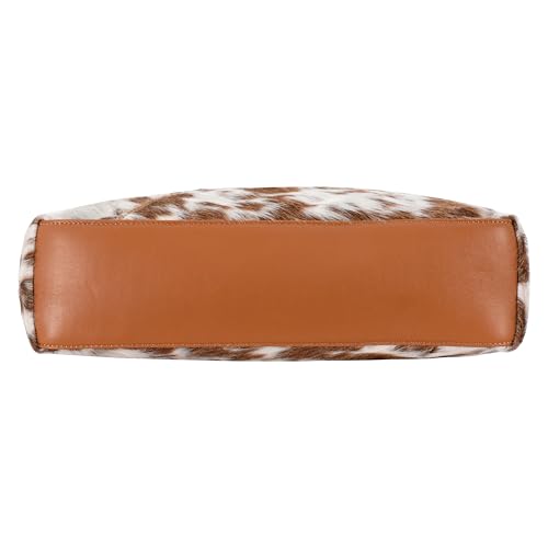Genuine Cowhide Leather Hobo Shoulder Bag for Women Hair-On Hide Handbag with Adjustable Strap Natural Brown & White Cow Print Premium Leather Purse