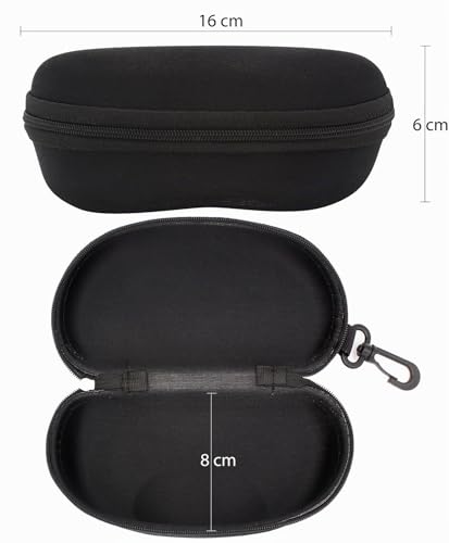 TBOC Hard Sunglasses Case - Black Belt Case for Reading Swimming Safety Work for Car Large Fashion Design with Zipper Closure Clip for Men Women Children