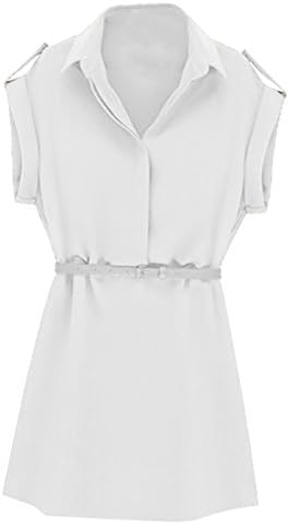 CA Mode Women's Epaulettes Office Work Tunic Button Up Shirt Dress Belt