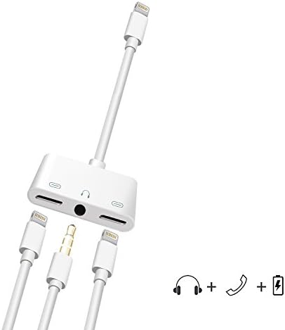 3 in 1 iPhone 7 Adapter for iPhone 7 Plus Earphones iPhone 7 Lightning Splitter iPhone 8 Plus Headphone Adapter for iPhone X