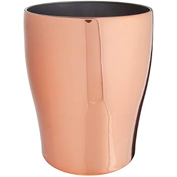 mDesign Modern Round Metal Small Trash Can Wastebasket, Garbage Container Bin for Storing and Holding Waste in Bathroom, Kitchen, Home Office, Craft Room, Laundry Room - Solid Steel - Rose Gold
