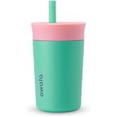 Owala Kids Insulation Stainless Steel Tumbler with Spill Resistant Flexible Straw, Easy to Clean, Kids Water Bottle, Great for Travel, Dishwasher Safe, 12 Oz, Pink and Teal (Real Cool Fish)