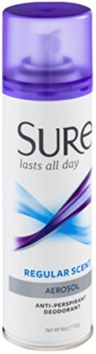 Sure Anti-Perspirant Deodorant Aerosol Spray Regular Scent 6 oz (Pack of 5)