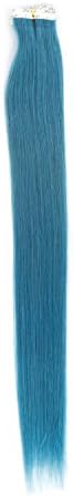 Winky Wiggery 14-22 Inch 50g/20pcs Tape Hair Extension Real Human Hair Seamless Skin Weft Adhesive Invisible Double Side Remy Tape In Hair Extension (16"-50g,Cyan)