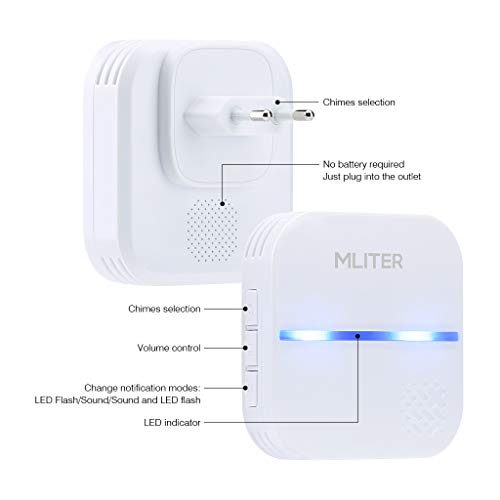 【Sin Batería】Timbre Inalámbrico MLITER, Timbre de Puerta Impermeable IP55, 2 Receptor 1 Transmisor, 500 Pie de Alcance, 58 Melodías y...