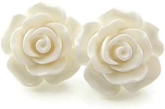 Large Rose Earrings on Plastic Posts for Metal Sensitive Ears, Winter White
