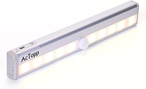 LED Light, Stick-on Anywhere 10-Led Sensor Closet Nightlight Infrared Human Body Light Bar with Magnetic Strip, Battery Operated (Warm White)