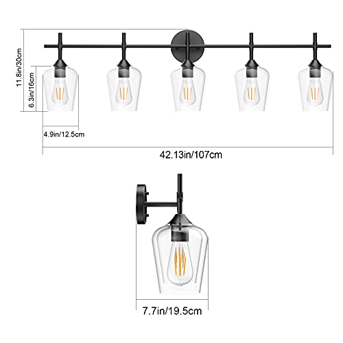 Ralbay Vintage Black Bathroom Vanity Light 5Lights Industrial Matte