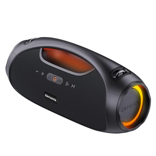 Aiwa Bocina Portátil AWS244BT Boombox con conectividad Bluetooth y diseño Compacto Waterproof en Color Negro, Compatible con 110V y 230V para Uso portátil y Boombox AWS244BT