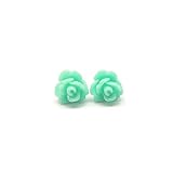 8mm Small Rose Earrings on Plastic Posts for Metal Sensitive Ears, Pale Aqua Blue