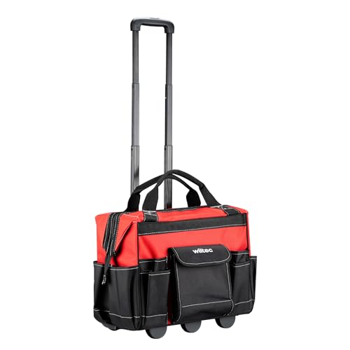 Wiltec Werkzeugtrolley 46 x 25 x 37 cm bis 40 kg, Werkzeugkoffer mit Rollen 19 Fächer, Werkzeug Trolley verstärkter Boden, robuste Werkzeugtasche