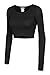 LE3NO Womens Fitted Long Sleeve Crop Top with Stretch, L3NWT1073_BLACK, Large