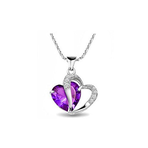 DDU(TM) 1Pc Purple- Stylish Artificial Gem Crystal Love Heart Shape Pendant Chain Necklace Valentines Gift