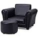 Costzon Kids Couch with Footstool, Children's Sofa w/ASTM & CPSIA w/PU Leather Surface, Mini Armrest Chair Lounge, Soft Kids Sofa for Preschool Bedroom Kids Room Toddlers Boys Girls Birthday (Black)