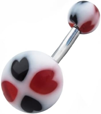 Black and Red Queen of Hearts Belly Button Ring (14g, 3/8", Ss)