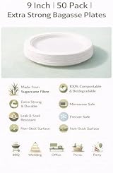 1ABOVE 50 Pack Extra Strong White Disposable Bagasse Plates 9 inch view 2