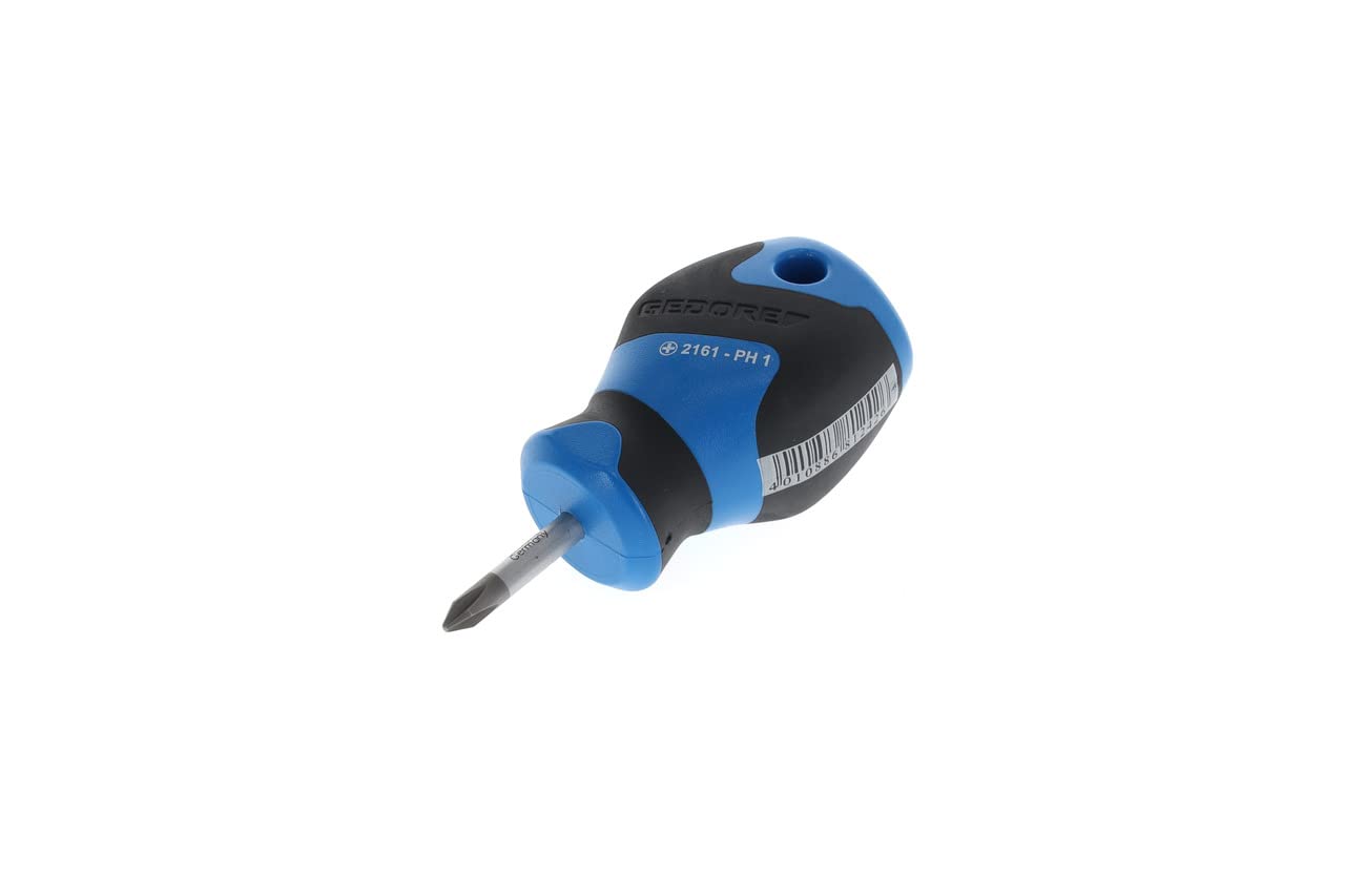 GEDORE Screwdriver Phillips PH1 small, Mini screwdriver short, 3-component handle, length 81 mm, 2161 PH 1