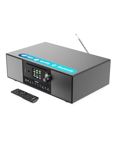 Internet Radio WLAN with CD Player, Bluetooth Stereo System with Radio DAB+ & FM, 120 W 2.1 Stereo Speaker with Built-in Subwoofer, Kitchen Radio with Spotify Connect & Podcasts, MAJORITY Quadriga