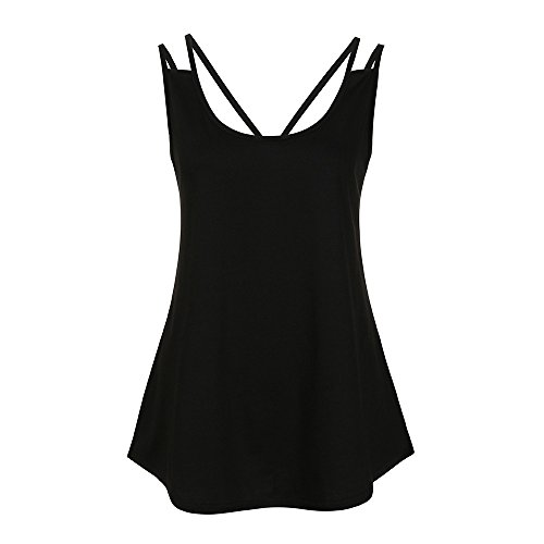 Women's Summer Sleeveless Pleated Back Closure Casual Tank Tops Blouse Shirt Casual Flare Tunic Tshirt Tee Black - Thumbnail 2