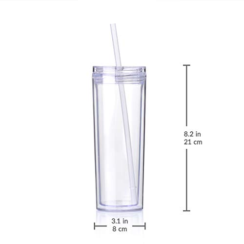 Cupture Skinny Acrylic Tumbler Cups with Straws - 18 oz, 8 Pack (Clear)