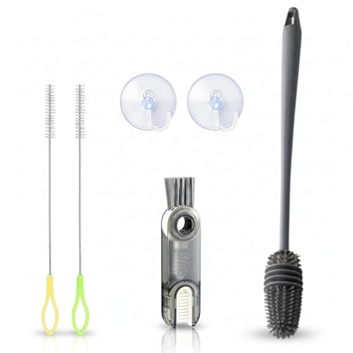 Kit de Limpeza Completa IstoSim – Escova 3 em 1 Multiuso + Escova de Silicone 360° + 2 Escovas para Canudos + 2 Ganchos Ventosa