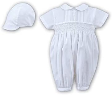 Sarah Louise Boys White Romper w/Cap
